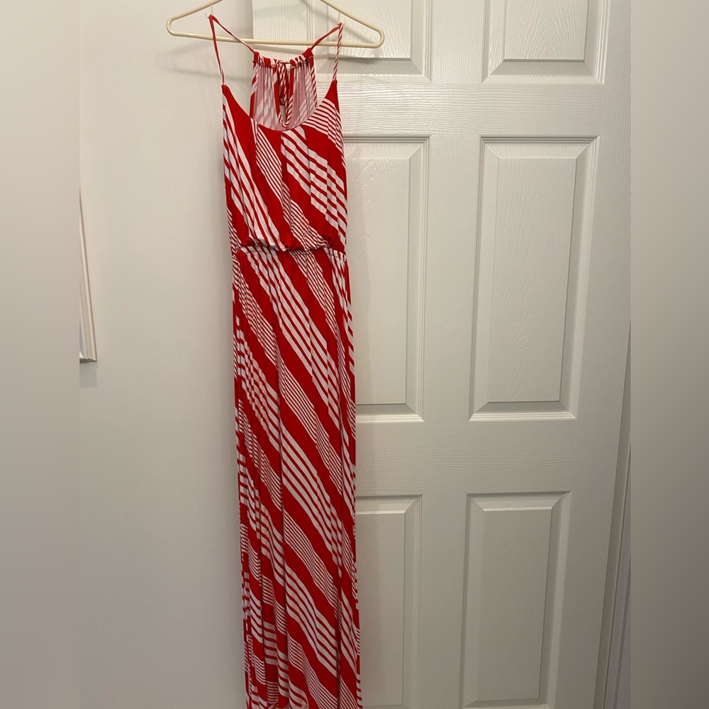Red and white stripe maxi. Spring, summer, resort, cruise
